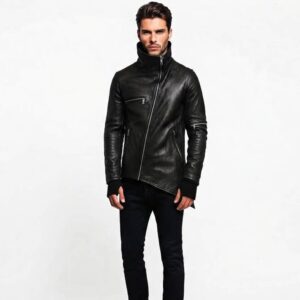 Men's Stylish High Neck Leather Jacket