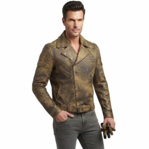 Alternative view of Men's Antique Green Biker Jacket