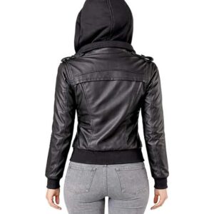 Motorcycle Leather Jacket with Removable Hood New Black (1)