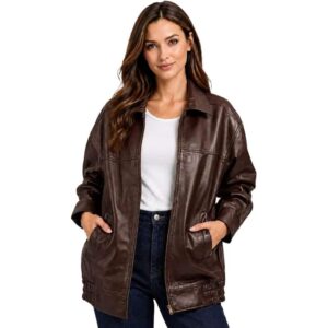 Women's Oversized Bomber Fashion Jacket Oversized Leather Bomber Jacket Women 1