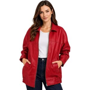 Women's Oversized Bomber Fashion Jacket Oversized Leather Bomber Jacket Women 2