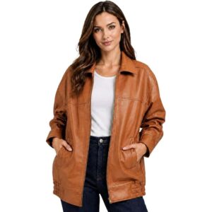 Oversized Leather Bomber Jacket Women 3