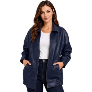 Women's Oversized Bomber Fashion Jacket Oversized Leather Bomber Jacket Women