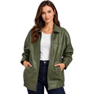 Oversized Leather Bomber Jacket Women 4
