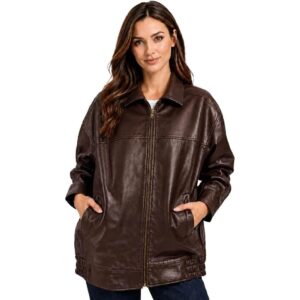 Women's Oversized Bomber Fashion Jacket Oversized Leather Bomber Jacket Women brown