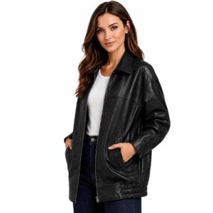 Women's Oversized Bomber Fashion Jacket Real Jacket Oversized Leather Bomber Jacket Women