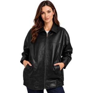 Women's Oversized Bomber Fashion Jacket Real Leather Jacket Oversized Leather Bomber Jacket Women