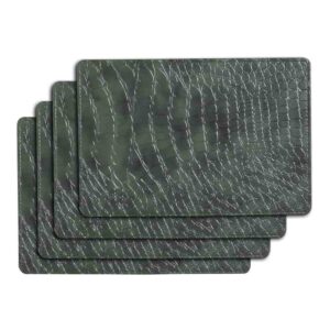 Table Mats Set of 4 Faux Leather Crcodile Olive Green 1