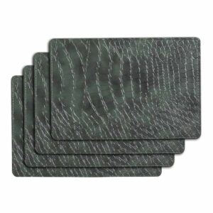 Table Mats Set of 4 Faux Leather Crcodile Olive Green