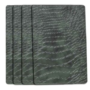 Table Mats Set of 4 Faux Leather Crcodile Texture Olive Green 1