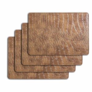 Table Mats Set of 4 Faux Leather Crcodile Texture Tan Brown