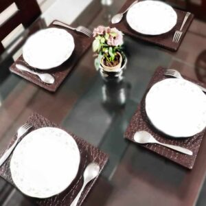 Table Mats Set of 4 Faux Leather Crocodile Texture Chocolate Brown
