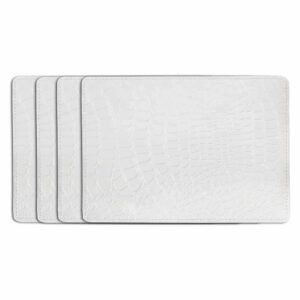 Table Mats Set of 4 Placemate Faux Leather Crcodile Texture White 1