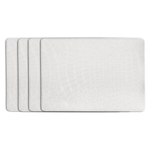 Table Mats Set of 4 Placemate Faux Leather Crcodile Texture White