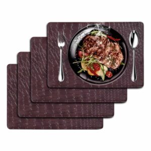 Table Mats Set of 4 Placemate Faux Leather Crocodile Texture Chocolate Brown