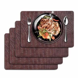 Table Mats Set of 4 Placemate Faux Leather Crocodile Texture Light Brown