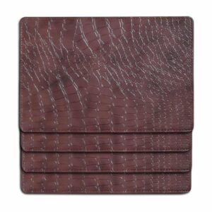 Table Mats Set of Faux Leather Crocodile Texture Light Brown