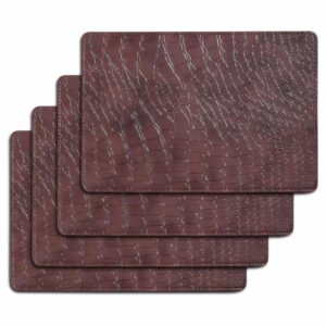 Table Mats Set ofFaux Leather Crocodile Texture Light Brown