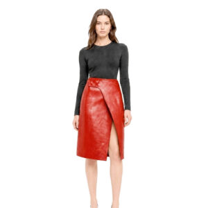 Women Real Leather Wrap Front Midi Skirt Untitled 1 4