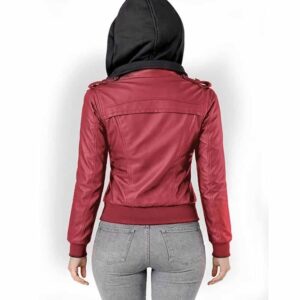 Women Black Brown Leather Jacket Removable Hood New