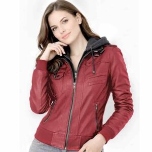 Women Black Brown Motorcycle Jacket Removable Hood New