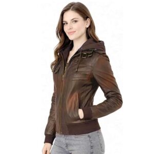 Women Black Brown with Removable Hood