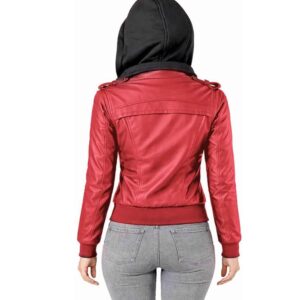 Women Leather Jacket with Removable Hood