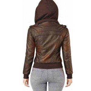 Women Motorcycle Leather Jacket with Removable Hood