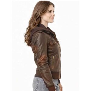 Women Motorcycle Leather with Removable Hood