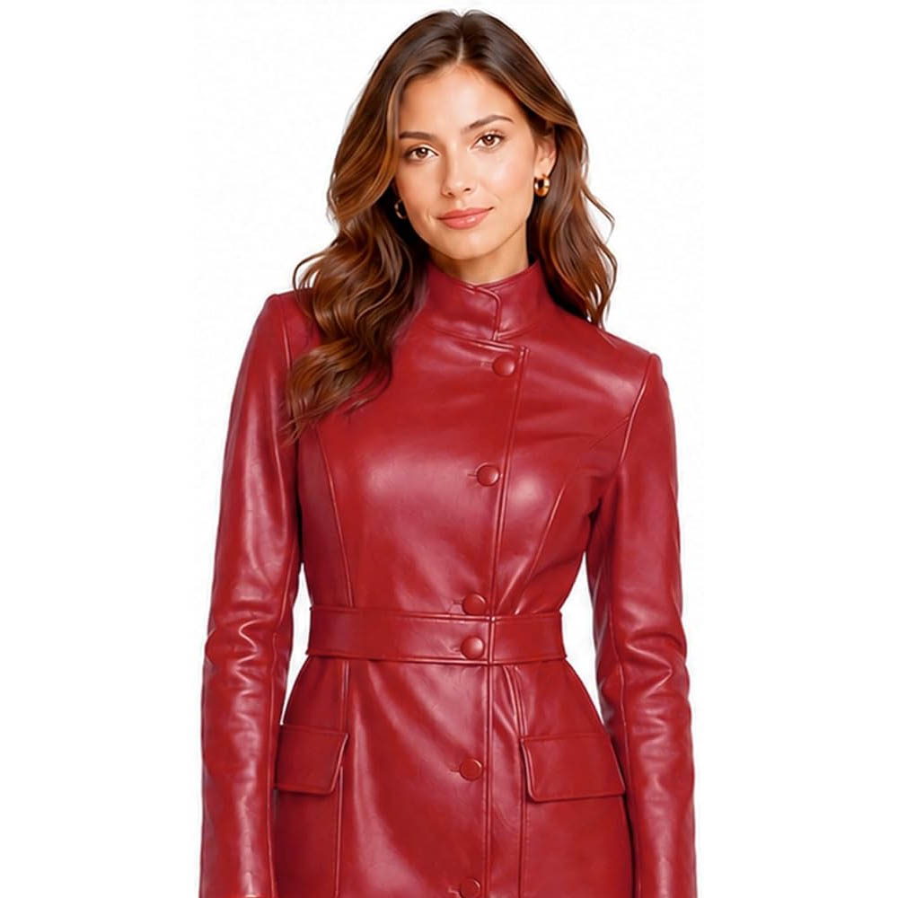 Women's Mid-Length Leather Trench Coat Women's Mid-Length Leather Trench Coat - Image 12