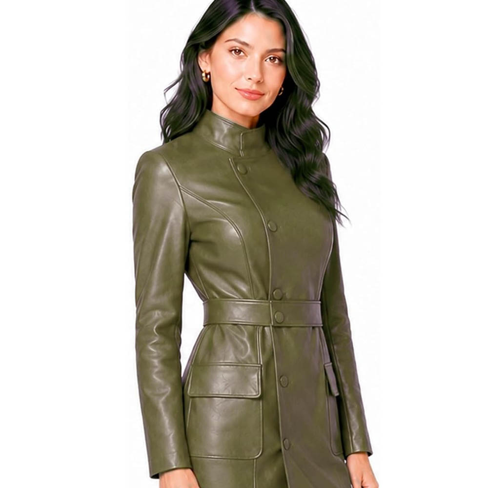 Women's Mid-Length Leather Trench Coat Women's Mid-Length Leather Trench Coat - Image 16