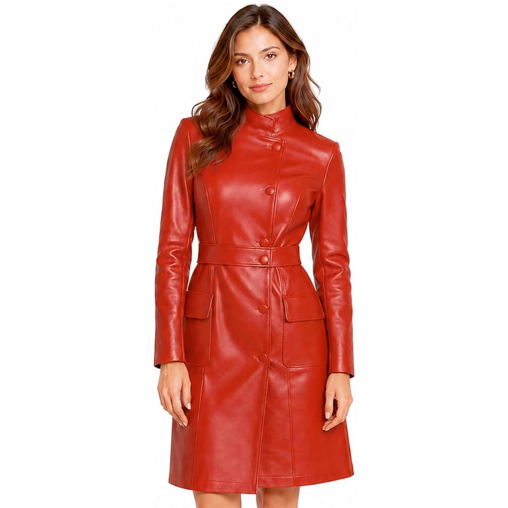 Women's Mid-Length Leather Trench Coat Women's Mid-Length Leather Trench Coat - Image 21