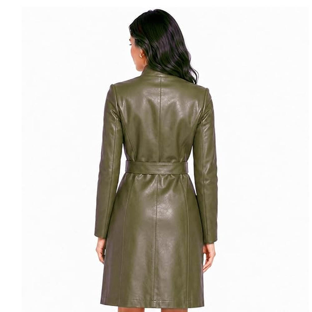 Women's Mid-Length Leather Trench Coat Women's Mid-Length Leather Trench Coat - Image 18