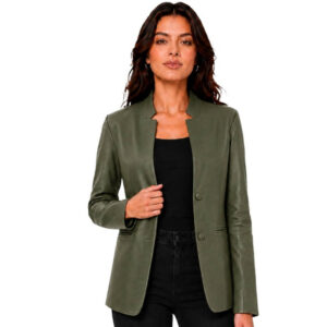 Womens Blazer Coat Mandarian Collar Style Black Color 2