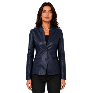 Womens Blazer Mandarian Collar Style Black Color 1