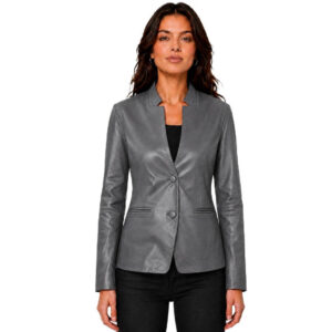 Womens Blazer Mandarian Collar Style Black Color 2
