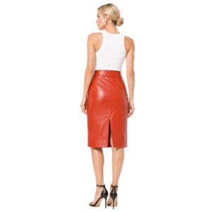 Womens Chic Waisted Leather Midi Skirt