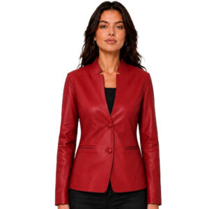 Womens Collar Leather Blazer