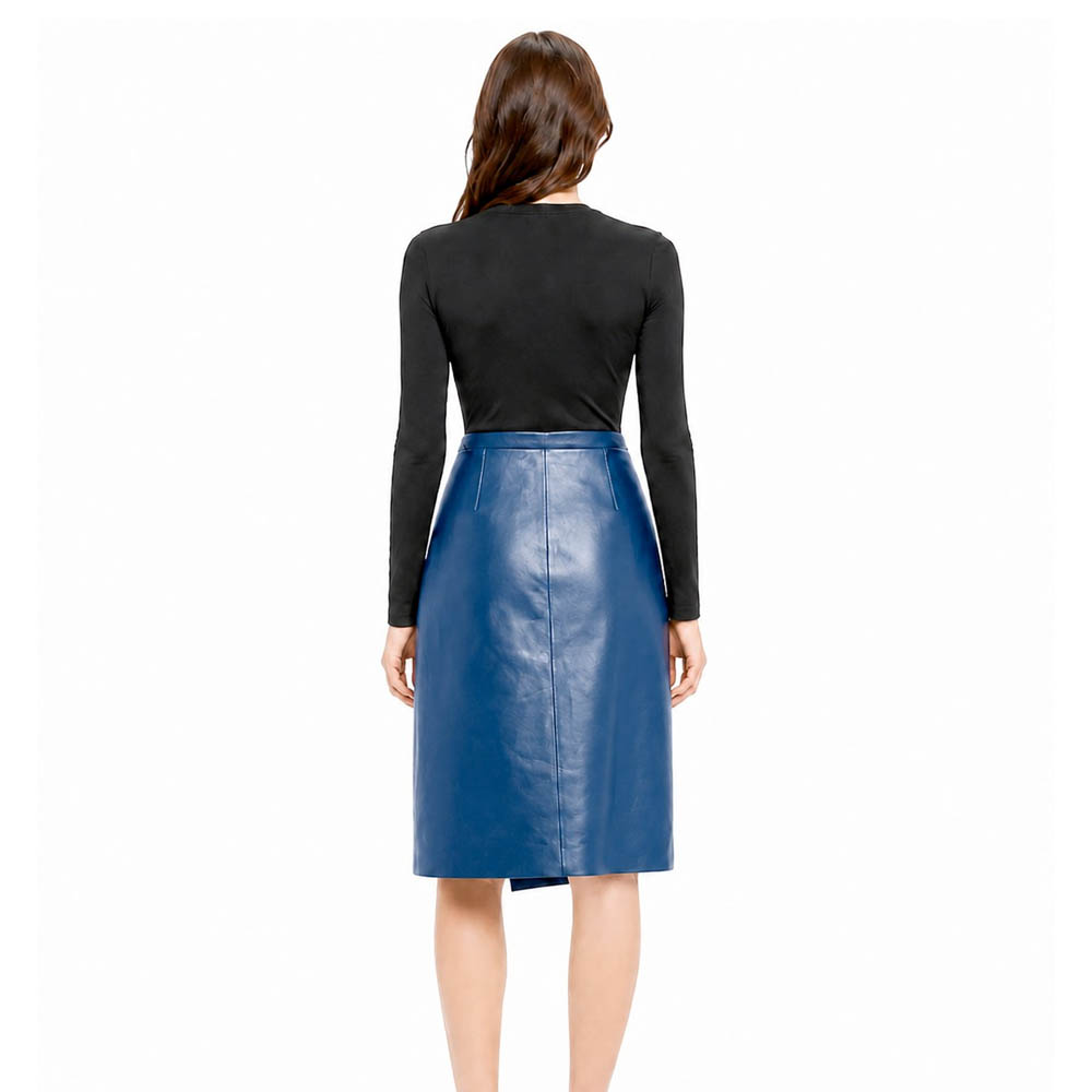 Women Real Leather Wrap Front Midi Skirt Women Real Leather Wrap Front Midi Skirt - Image 7