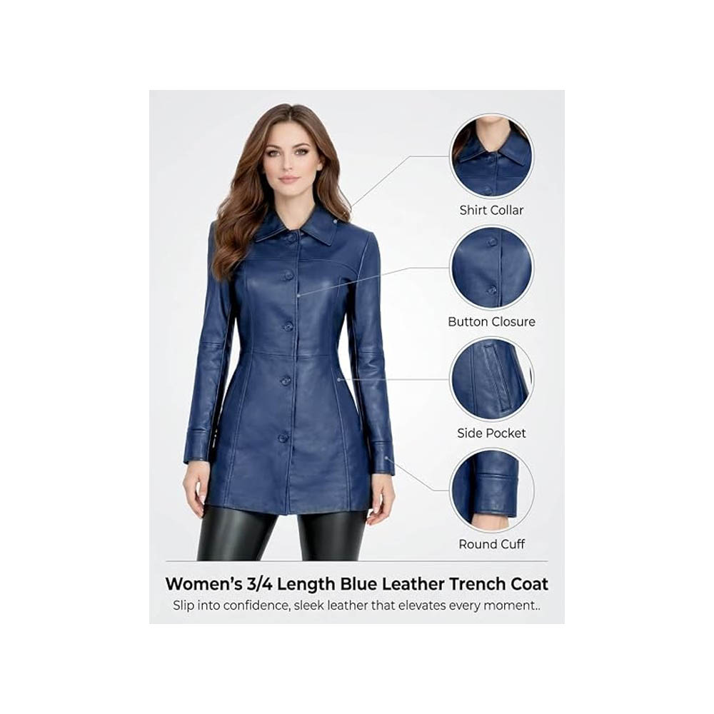 Women's Mid-Length Leather Trench Coat Women's Mid-Length Leather Trench Coat - Image 9