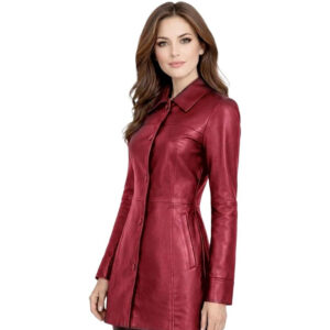 Womens Length Leather Trench Coat 1