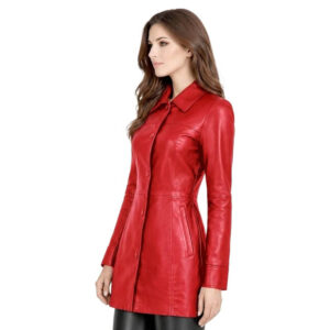 Womens Length Leather Trench Coat 2