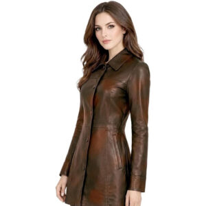 Womens Length Leather Trench Coat 3