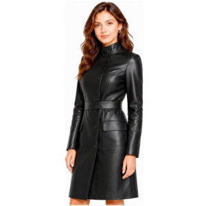 Women's Mid-Length Leather Trench Coat Womens Mid Leather Trench Coat