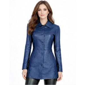 Womens Mid Length Leather Trench Coat 2