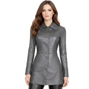 Alternative view of Womens Genuine Leather Button Front Coat