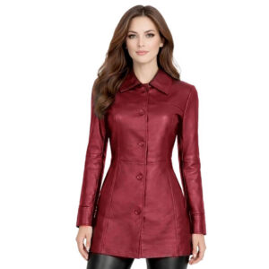 Womens Mid Length Leather Trench Coat 4