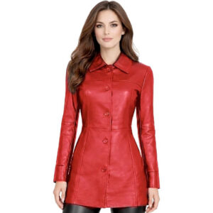 Womens Mid Length Leather Trench Coat 5
