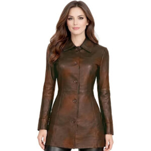 Womens Mid Length Leather Trench Coat 6