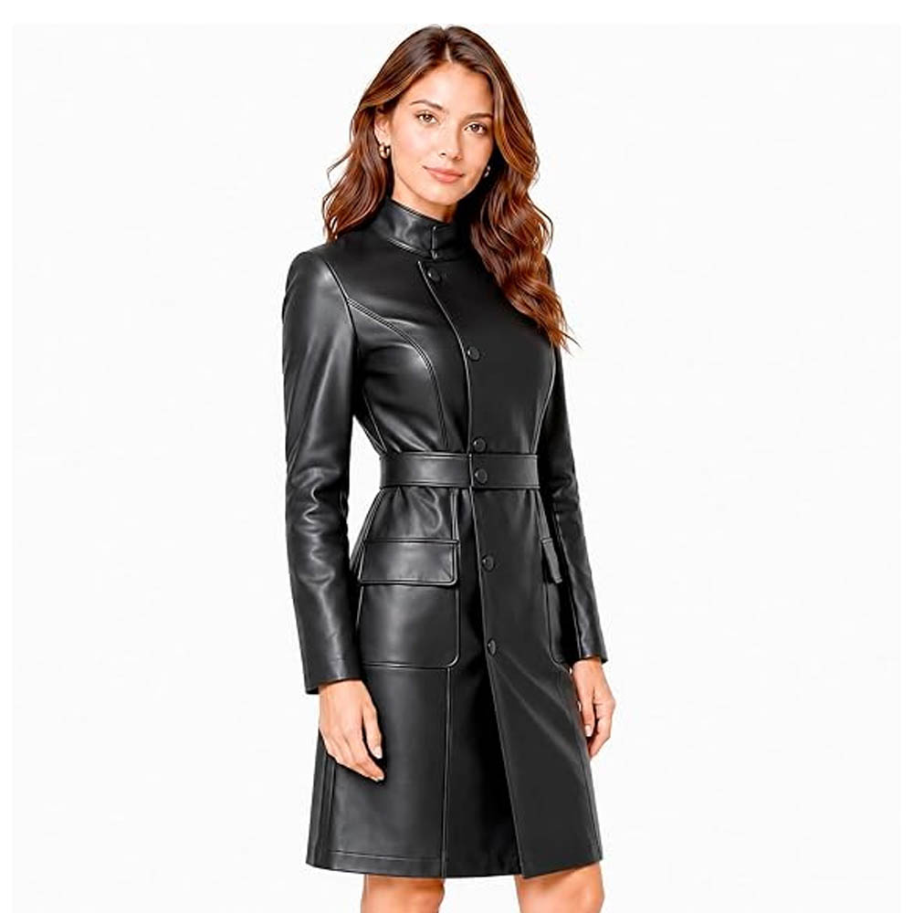 Women's Mid-Length Leather Trench Coat Women's Mid-Length Leather Trench Coat - Image 2